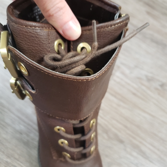 Guess Finlay Stacked Heel Buckle Moto Boot Faux Leather Bootie Zipper Lace Up 6 - Picture 11 of 15